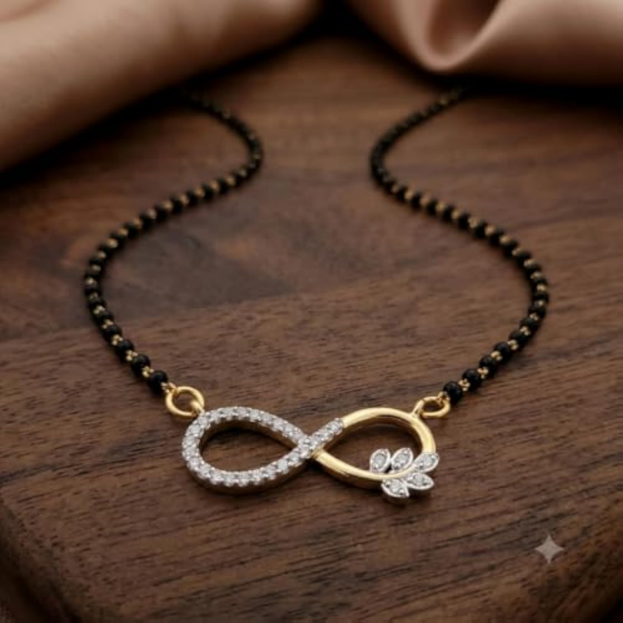 Women's Minimalist Infinity & Leaf Design Mangalsutra in Gold Tone